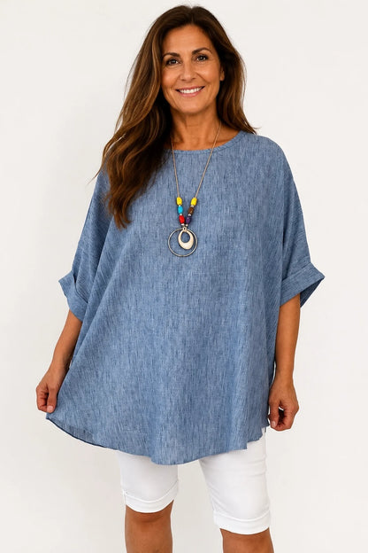 Micha Necklace Top - Washed Denim