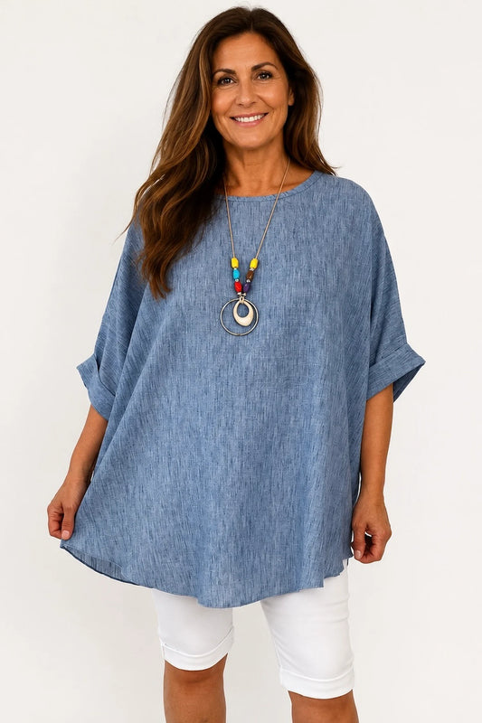 Micha Necklace Top - Washed Denim
