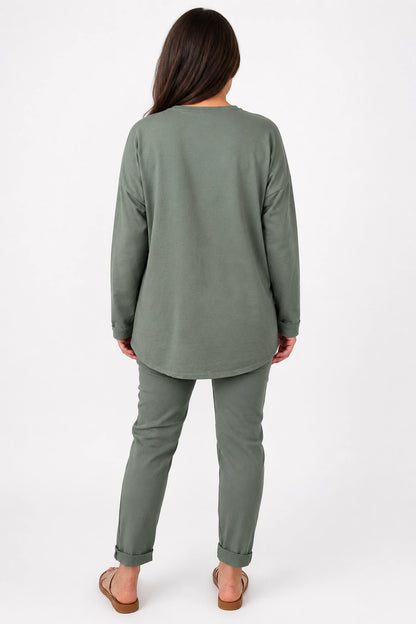 Cotton Needlecord Floral Dianna Top - Khaki