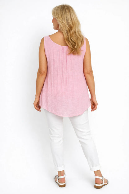 Fully Lined Cotton Italia Necklace Vest - Baby Pink