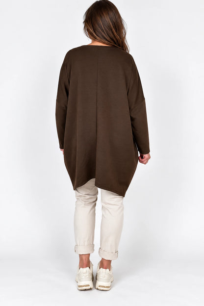 Zipped Hem Badge Detail Double Pocket Lorrie Top - Chocolate