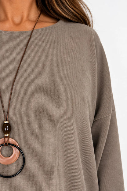 Sosa Ribbed Necklace Top - Mocha