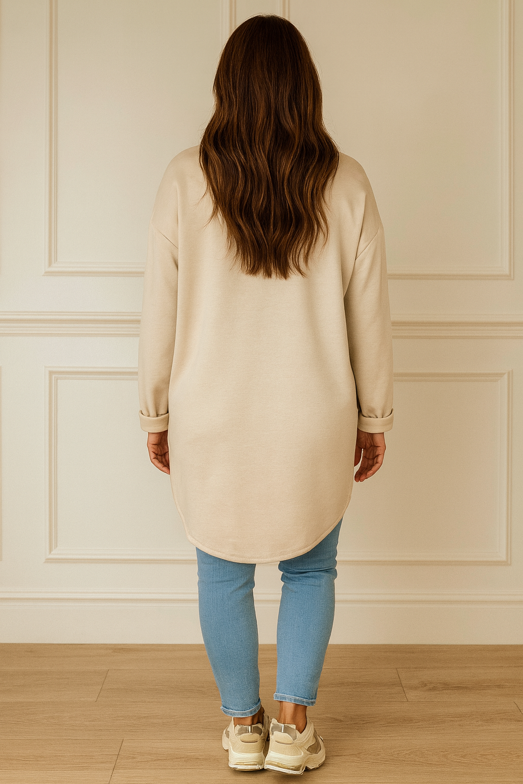 Premium Stitch Gold Button Double Pocket Verona Shacket - Beige