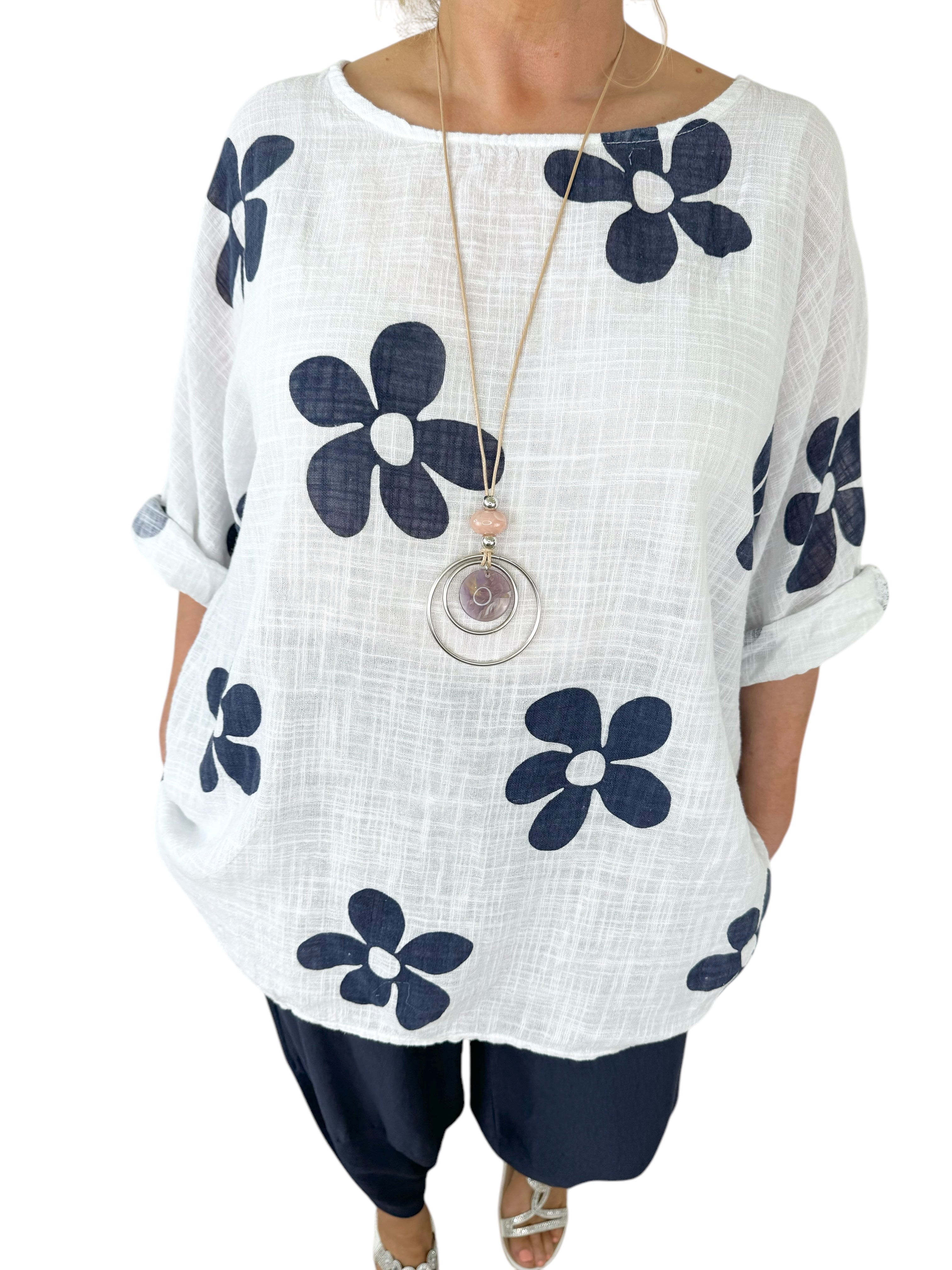 Pure Cotton Vibra Necklace Top - White
