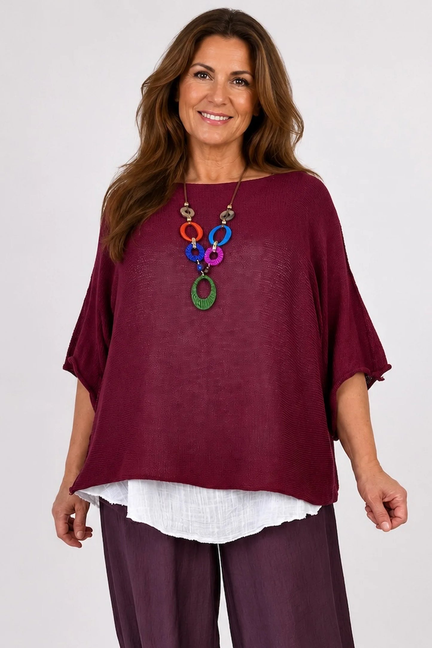 Cotton Seam Sleave Knit Batwing Jude Top - Wine