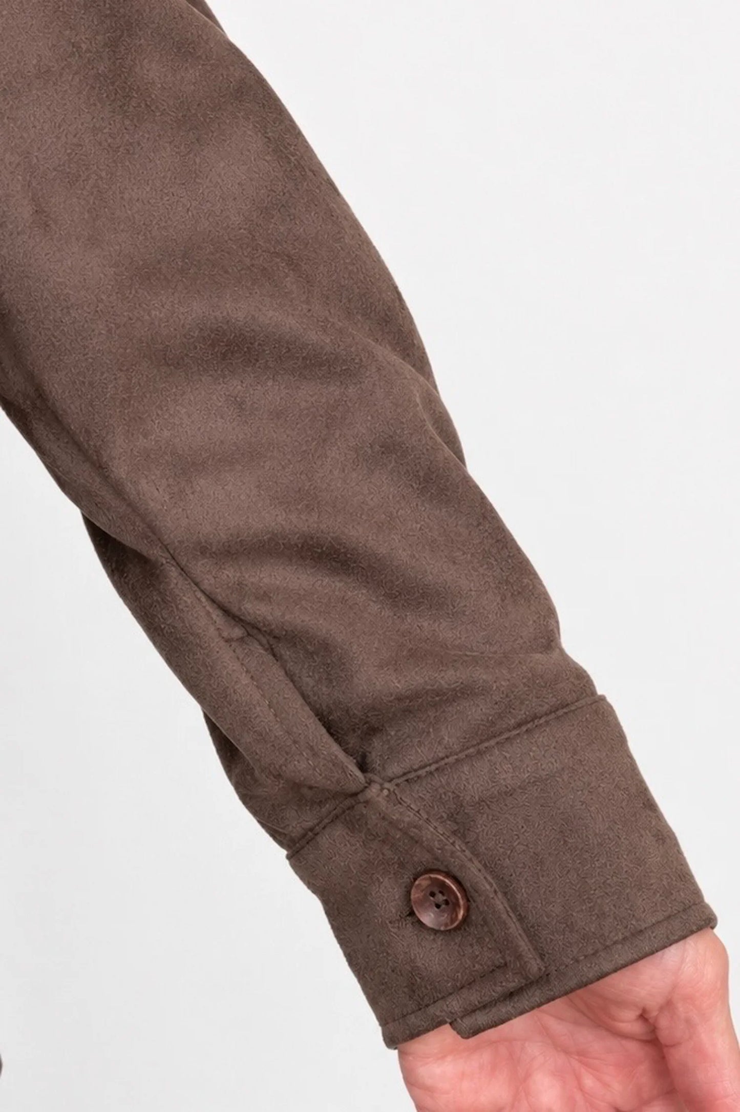 Alexandra Button Sleeve Faux Suede Button Jacket - Chocolate