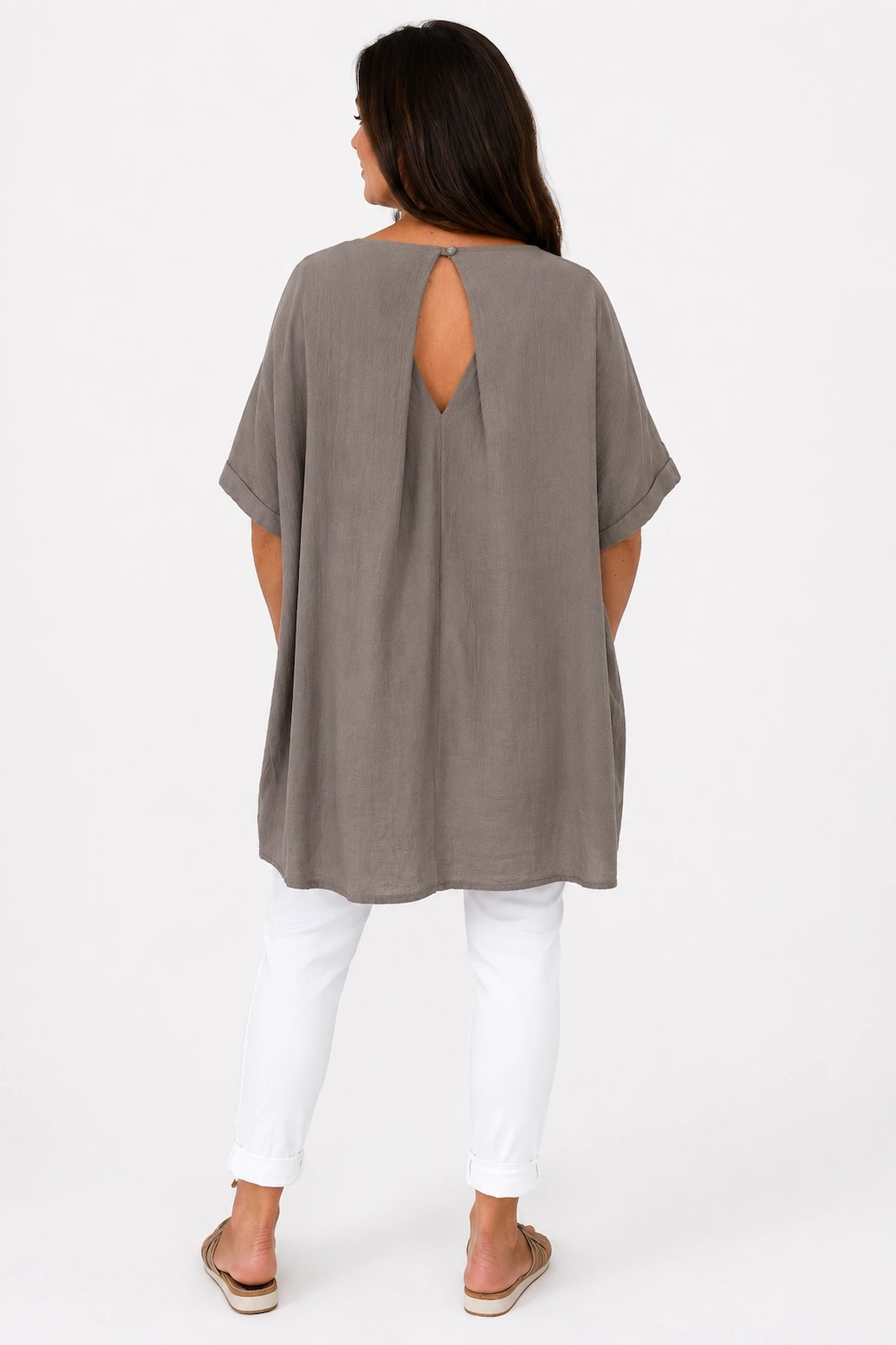 Pure Cotton Premium Stitch Button Back Jenni Top - Mocha