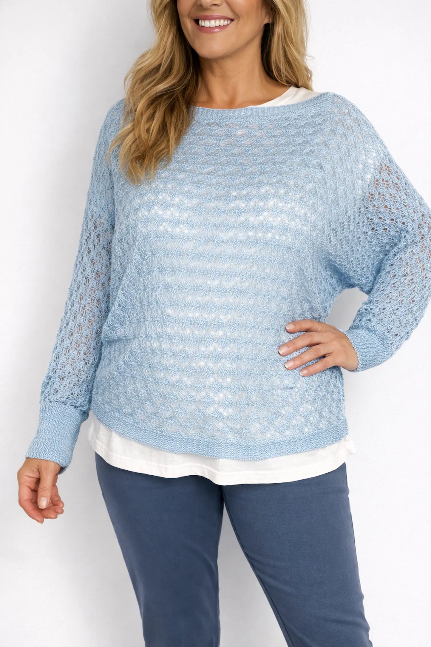 Eliza Batwing Spring Knit Crochet - Baby Blue