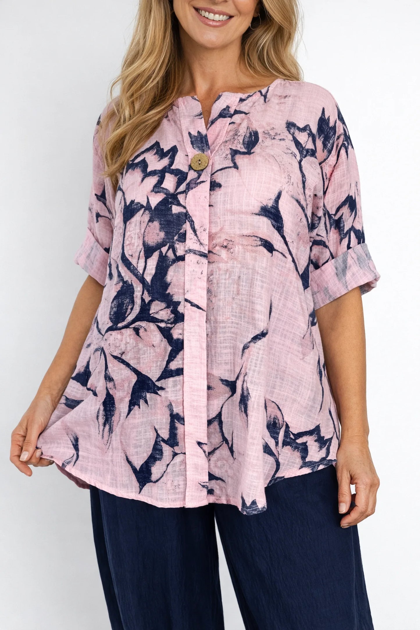 Pure Cotton Button Detail Francisca Shirt - Baby Pink