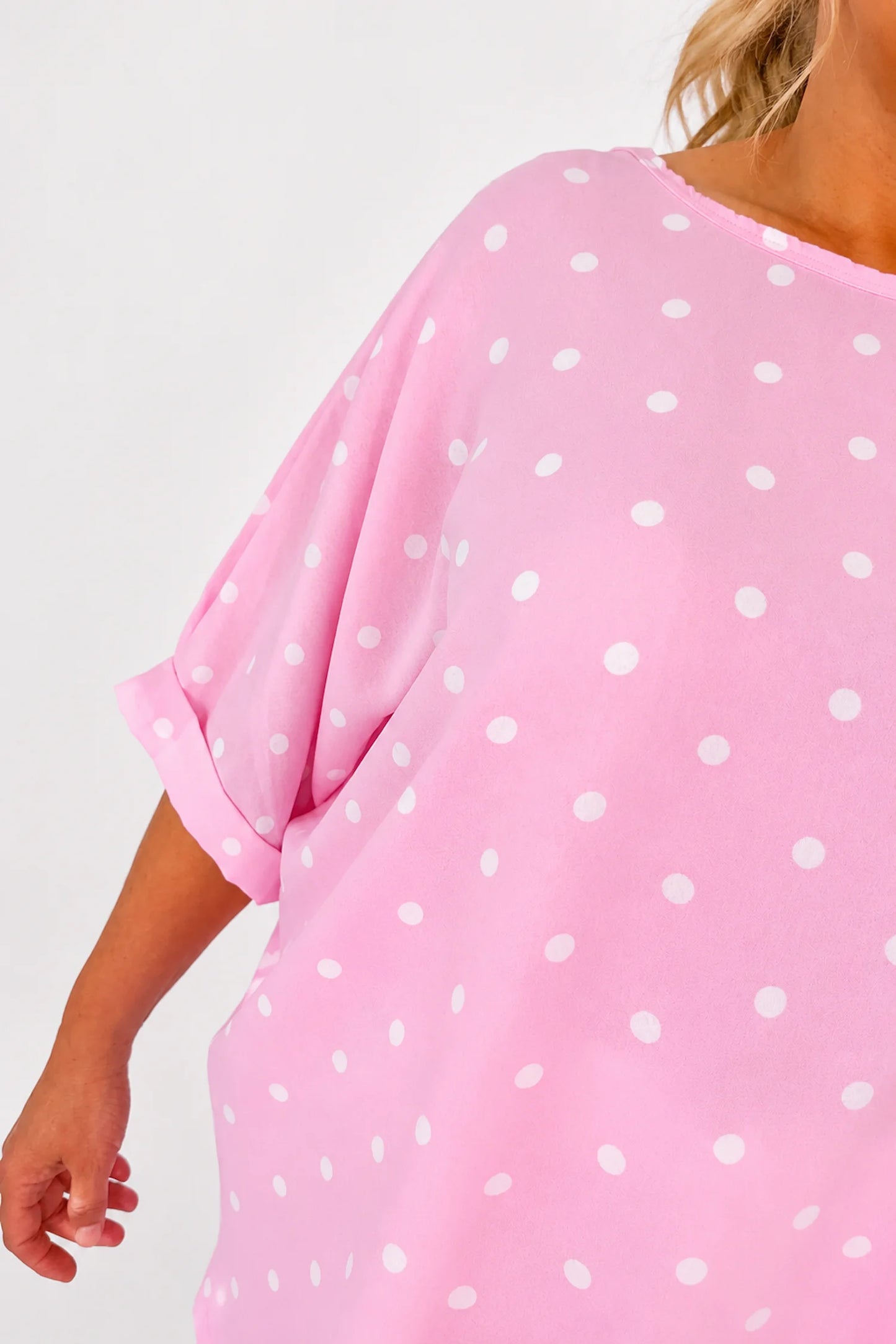 Polka Dot Lightweight Flow Paris Top - Baby Pink
