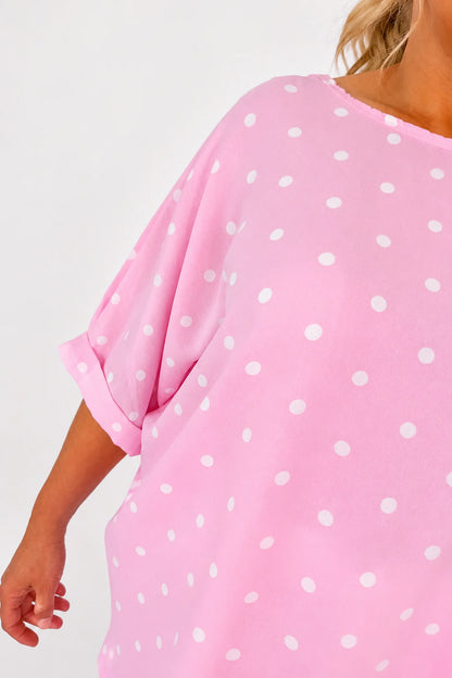 Polka Dot Lightweight Flow Paris Top - Baby Pink