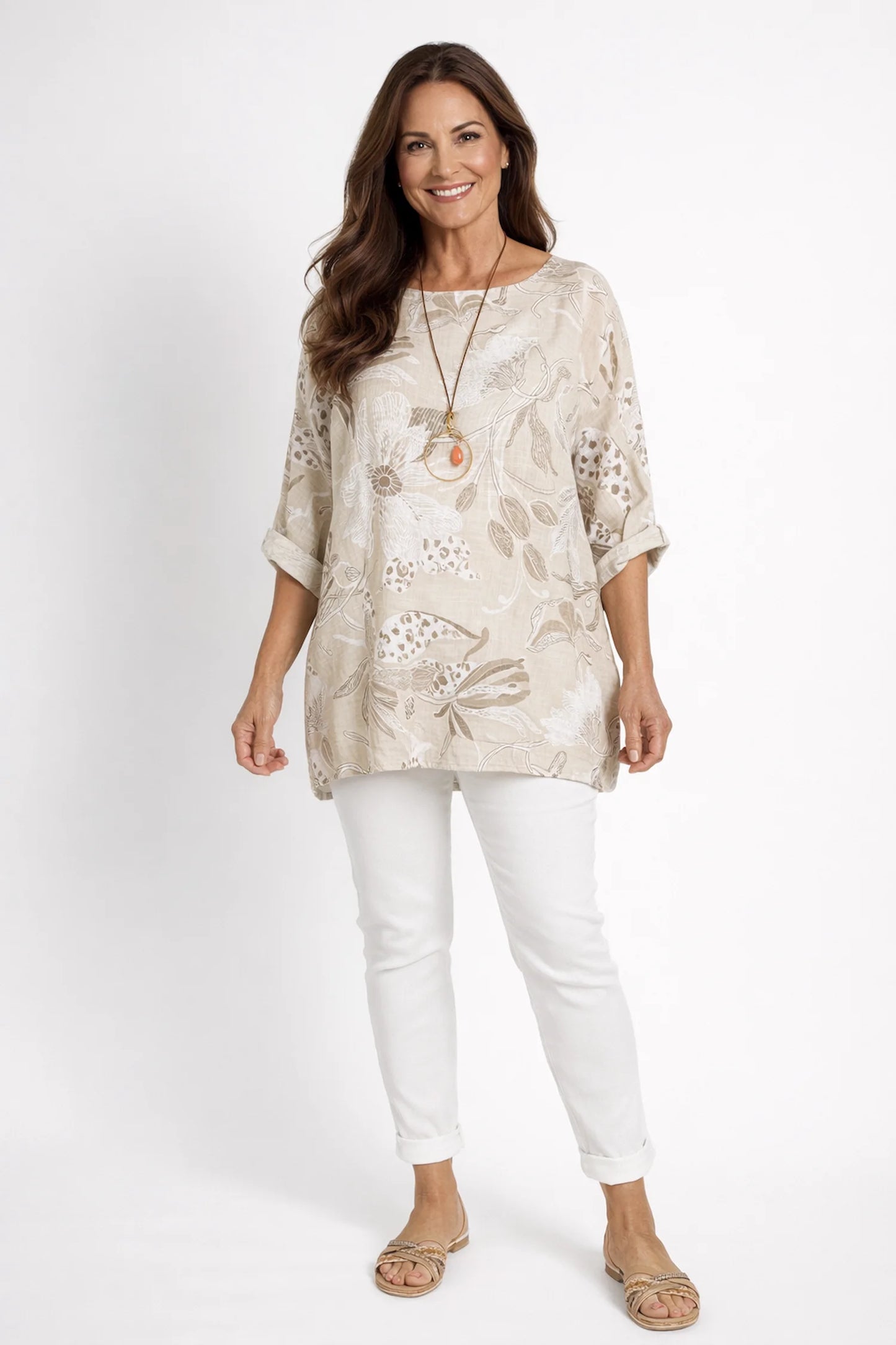 Pure Cotton María Necklace Top - Beige
