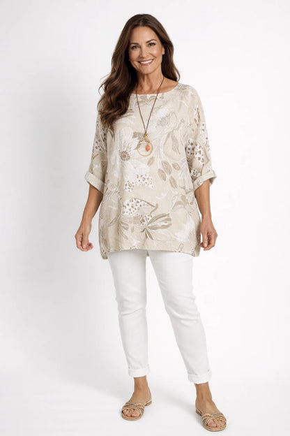 Pure Cotton María Necklace Top - Beige