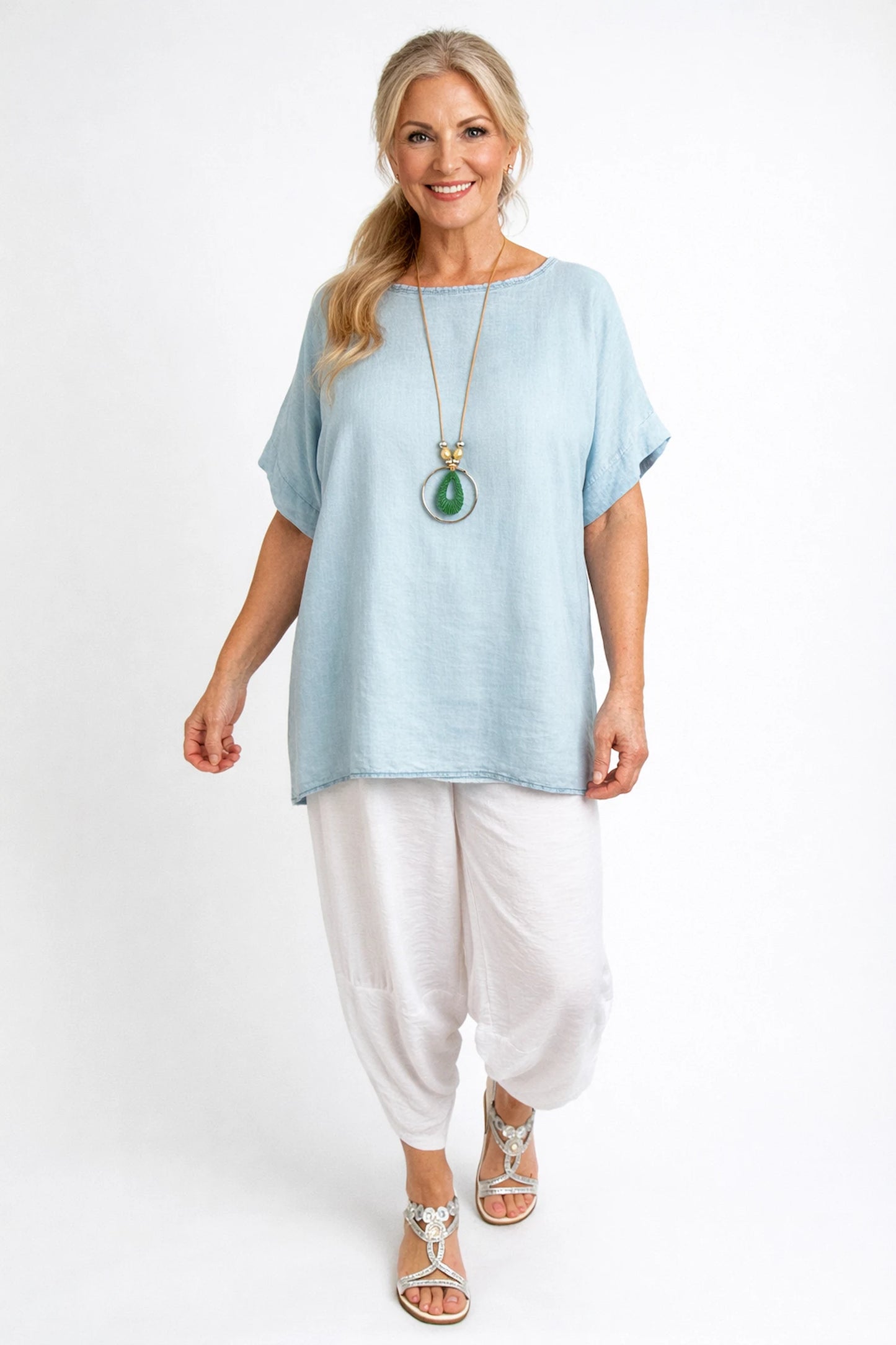 Denim Look Carinella Necklace Top - Light Denim