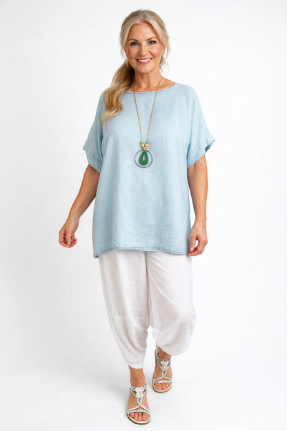 Denim Look Carinella Necklace Top - Light Denim