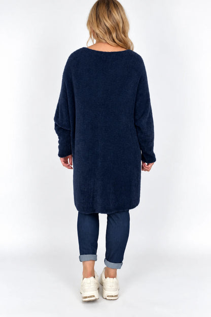 Wool Mix Deluxe Soft Longline Tina Top - Navy