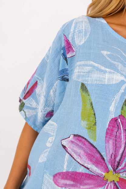 Pure Cotton Double Pocket Livia Tunic Top - Light Denim