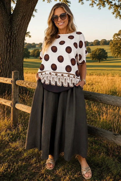 Elasticated Smocked Waist Wide Leg Flora Culotte Pants - Chocolate