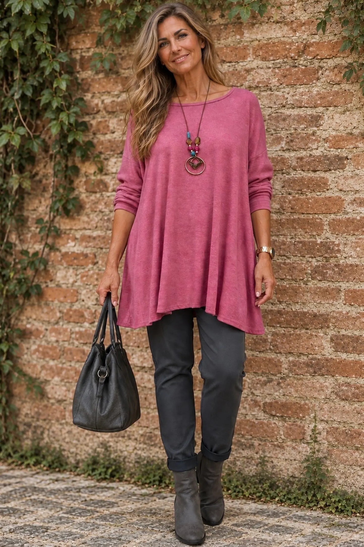 Fine Knit Como Necklace Top - Deep Vintage Rose