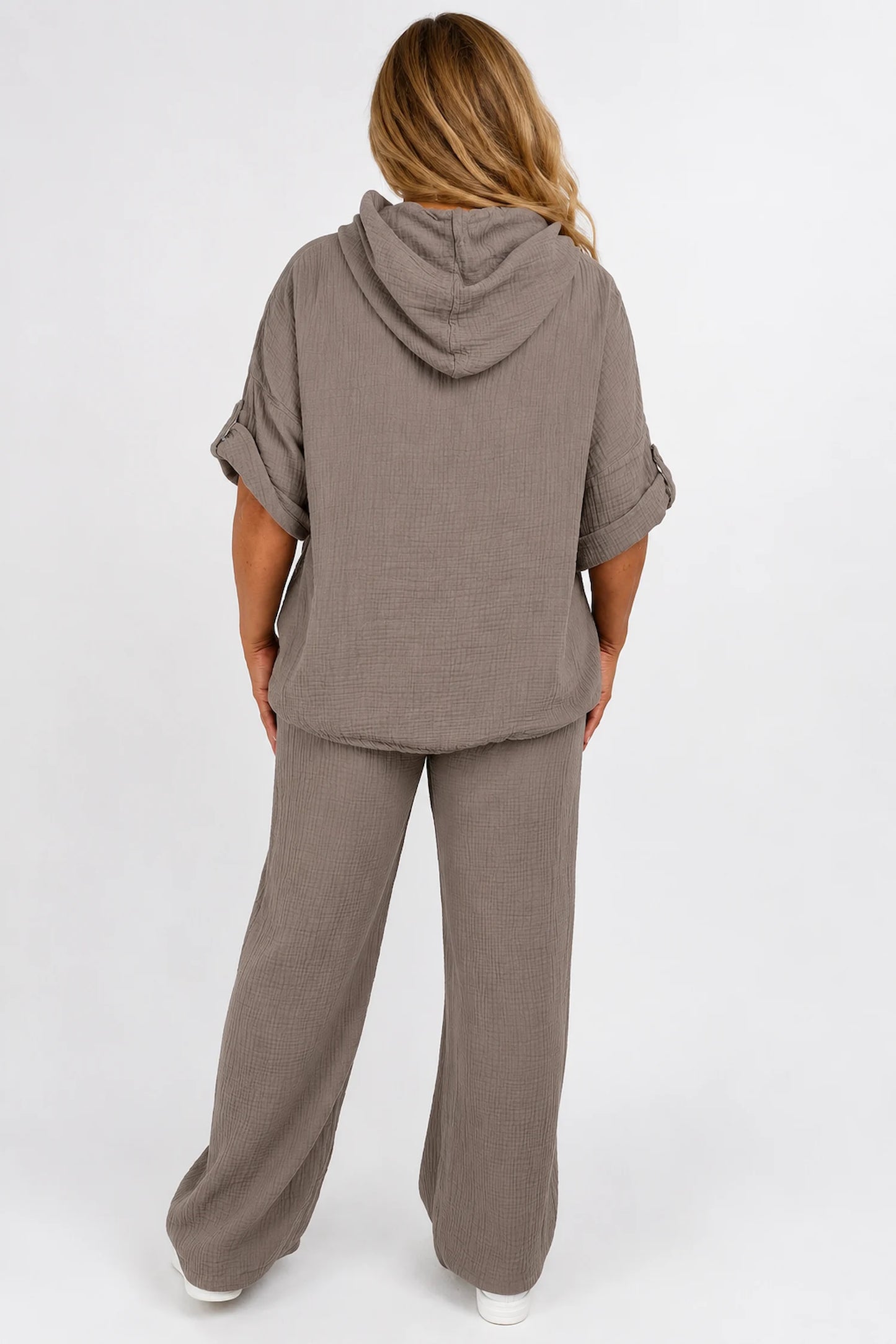 Pure Bubble Cotton Double Pocket Elasticated Waist Carla Wide Leg Pants - Mocha