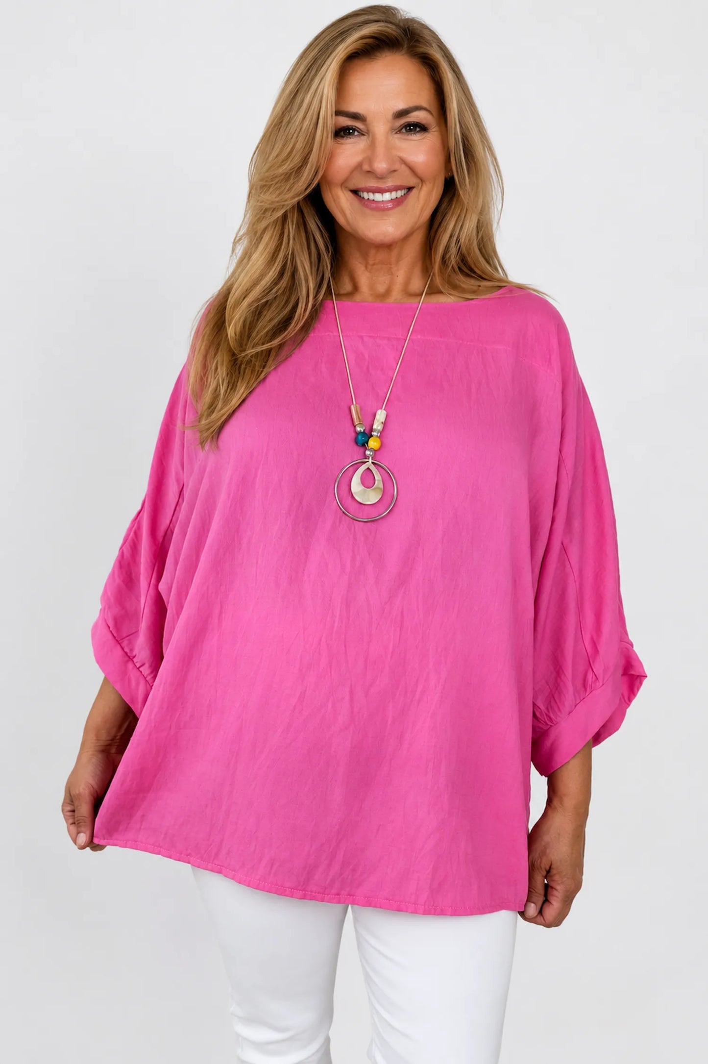 Relaxed Oversized Summer Flow Necklace Top - Cerys Pink