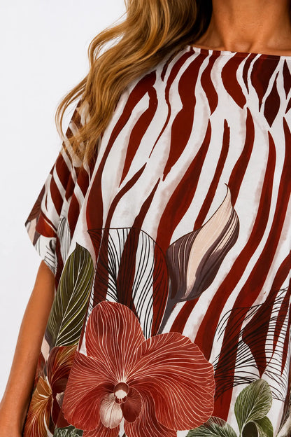Lightweight Floral Zebra Kassi Top - Sunset