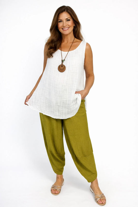 Lagen Look Double Subtle Panel Pocket Elasticated Waist Freya Pants - Olive