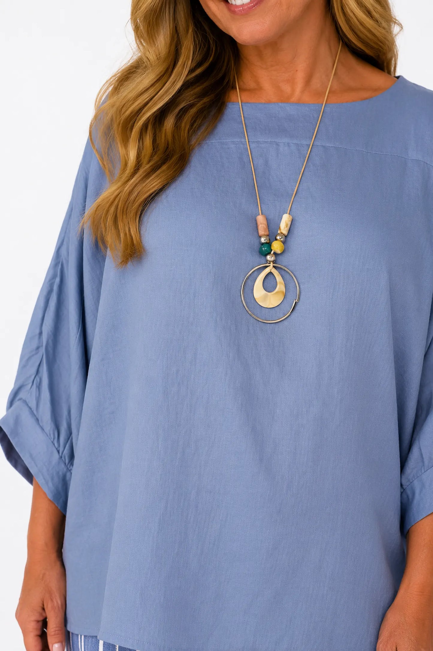 Relaxed Oversized Summer Flow Necklace Top - Denim