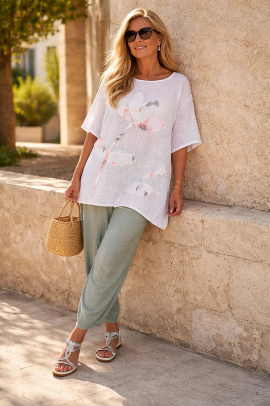 Pure Cotton Embroidered Floral Juliette Top - White