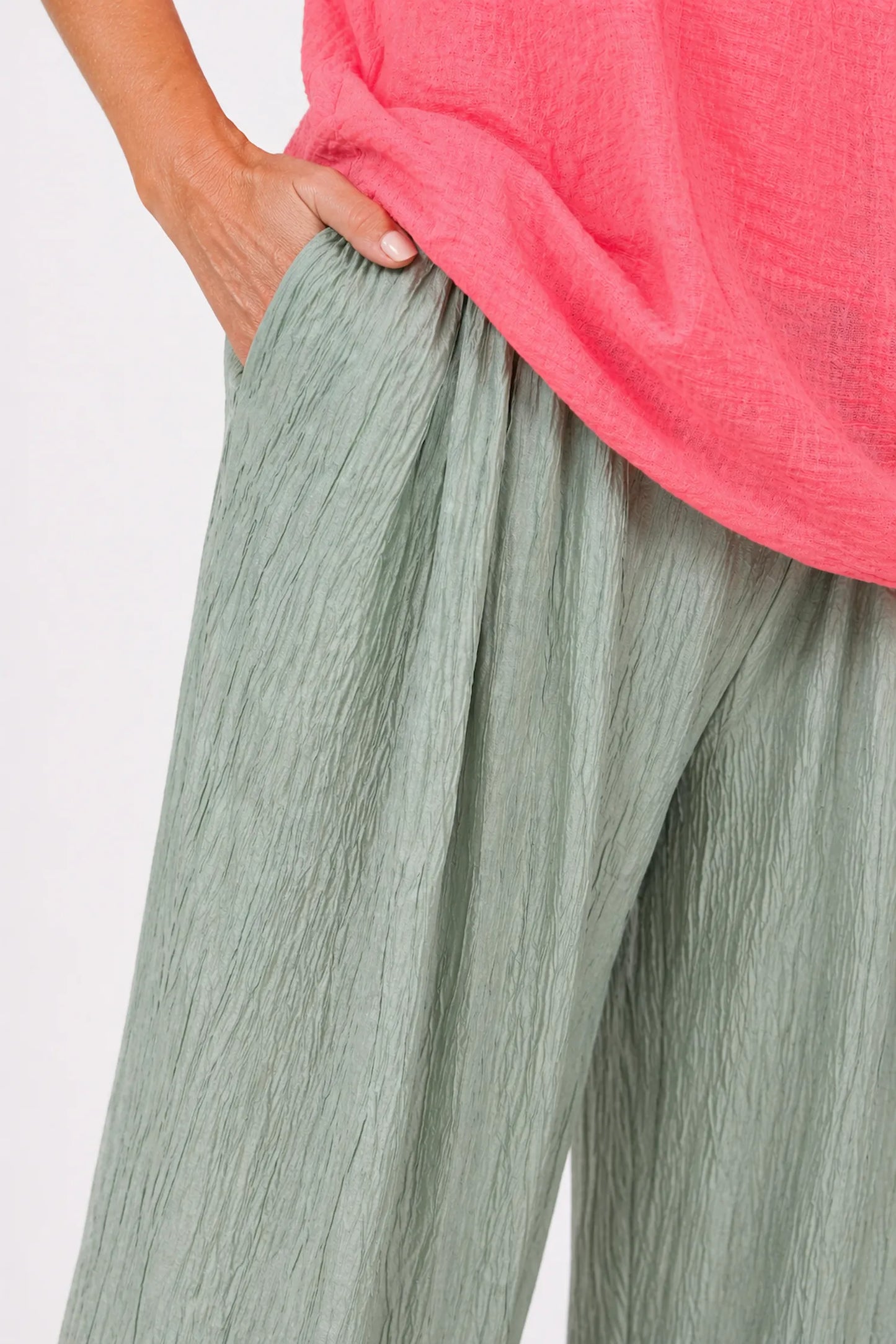 Double Pocket Crinkle Texture Azuria Harem Pant - Sage