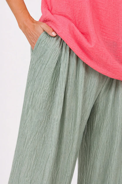 Double Pocket Crinkle Texture Azuria Harem Pant - Sage