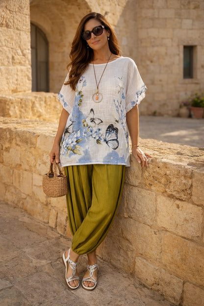 Pure Cotton Floria Butterfly Necklace Top - White