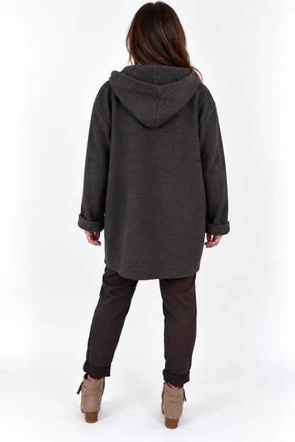 Wool Mix Brushed Double Patch Pocket Italia Button Hooded Coat - Dark Chocolate