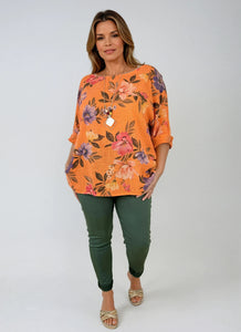 Pure Cotton Esmira Flower Necklace Top - Orange