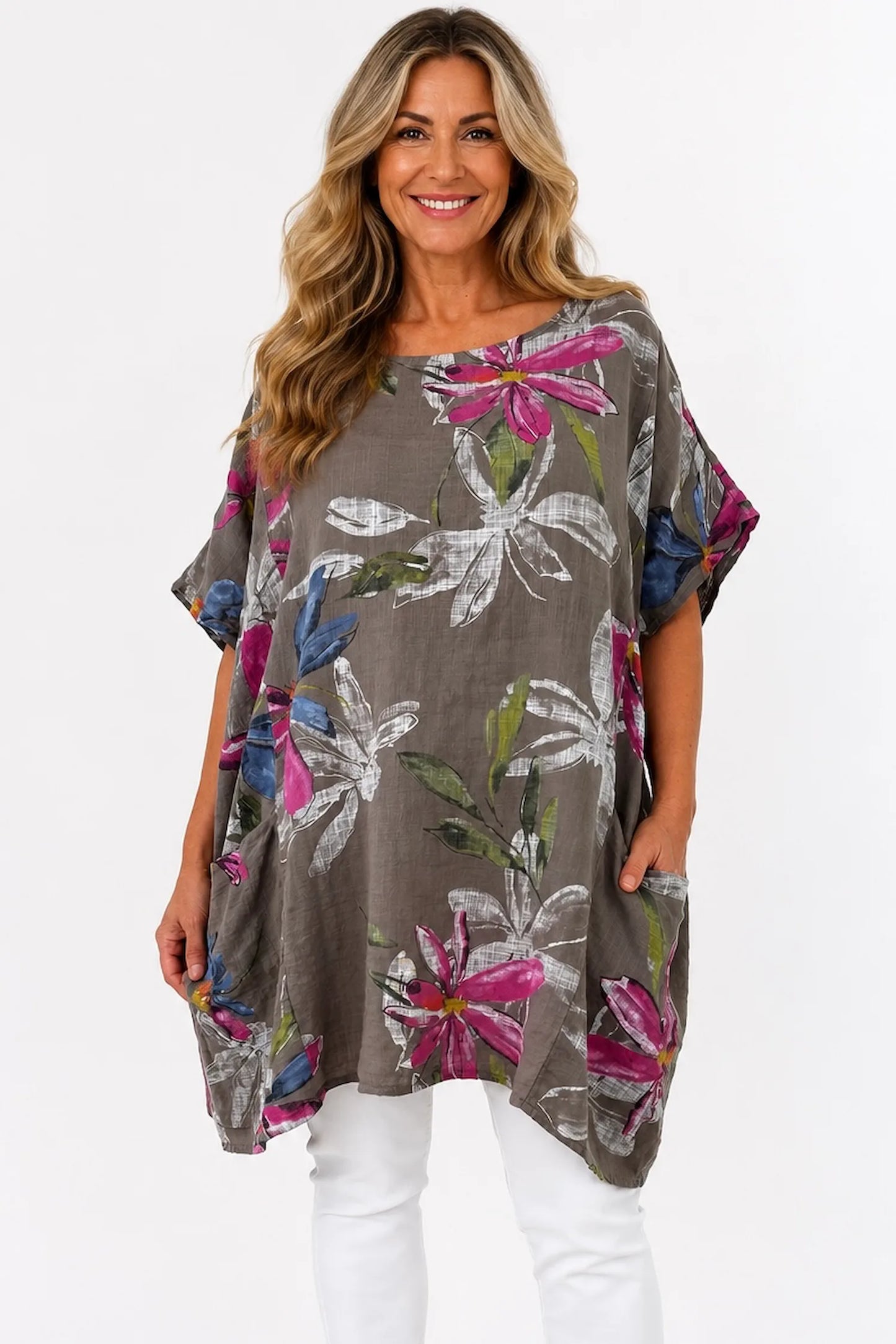 Pure Cotton Double Pocket Livia Tunic Top - Mocha