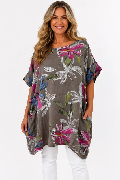 Pure Cotton Double Pocket Livia Tunic Top - Mocha