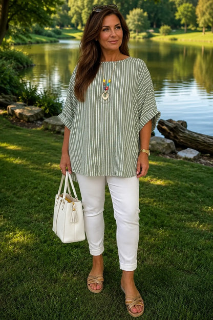 Chelsea Stripe Necklace Top - Sage