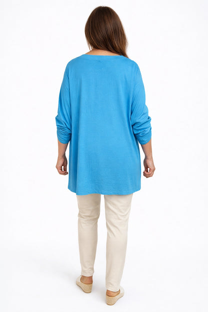Cotton Crochet Detail Charmaine Button Sleeve Top - Turquoise