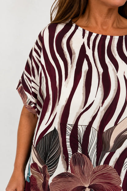 Lightweight Floral Zebra Kassi Top - Grape