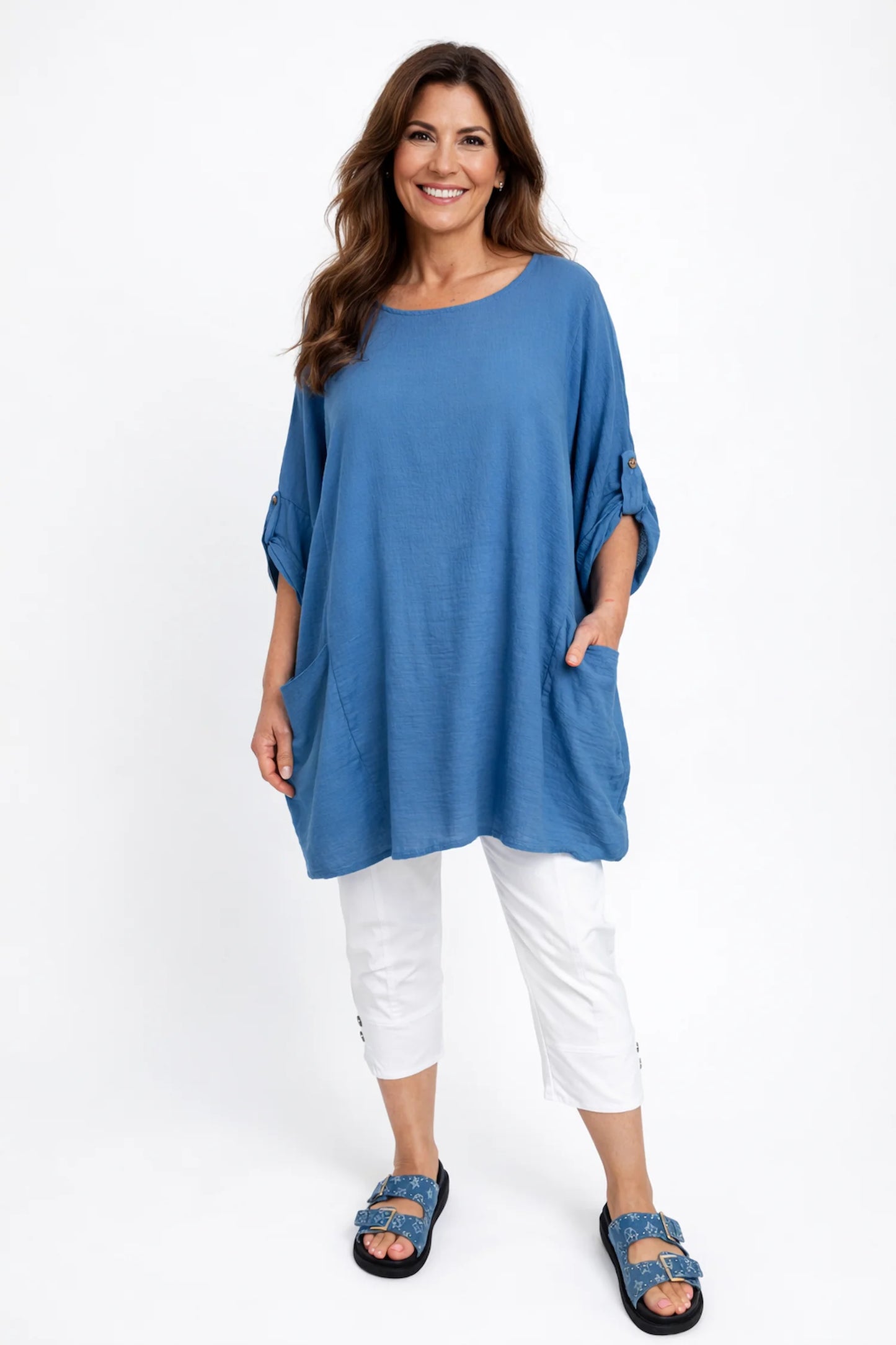 Cotton Double Zipped Pocket Cherry Berry Pants - White