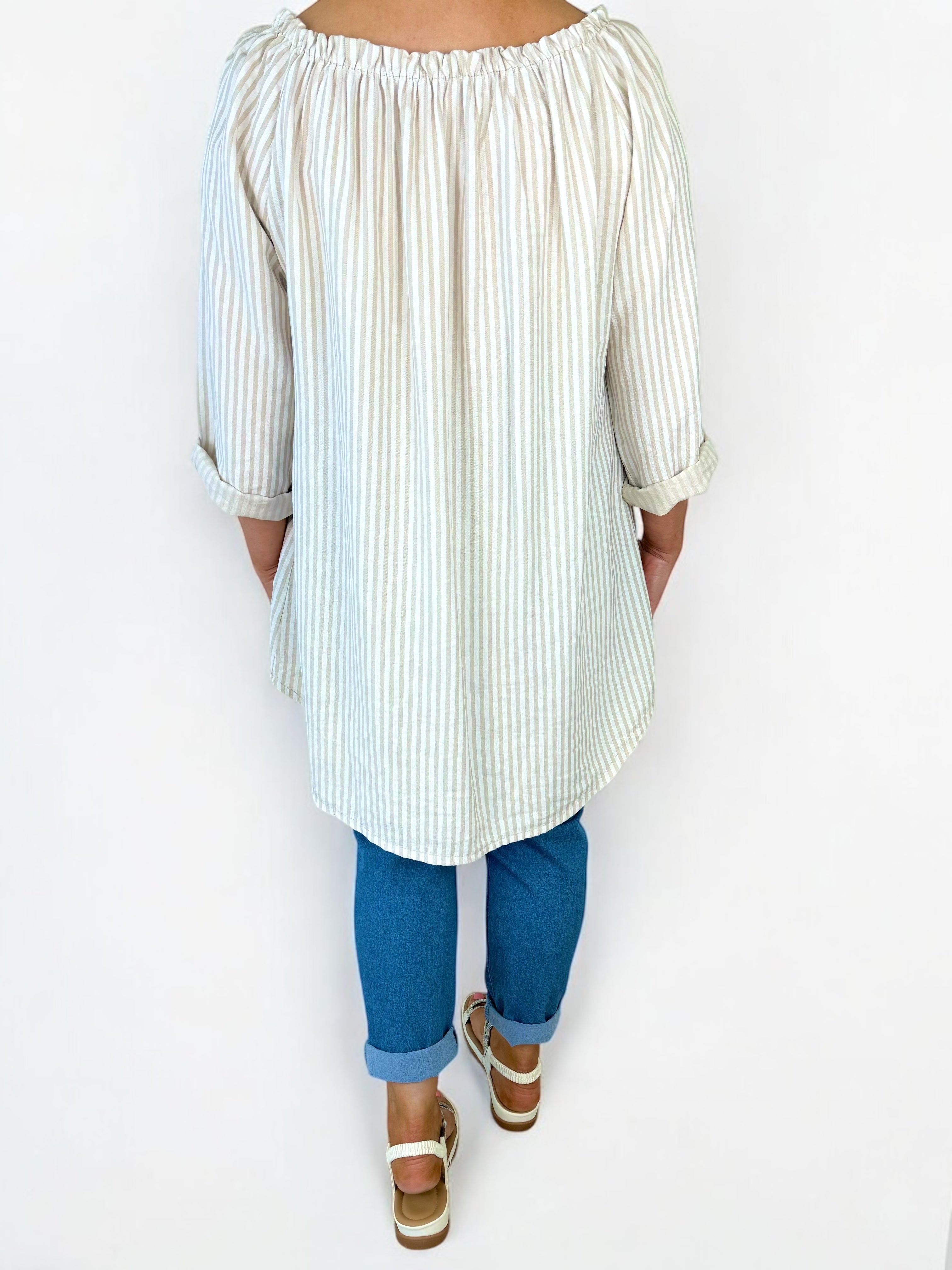 Tied Detail Stripe Valencia Top - Beige