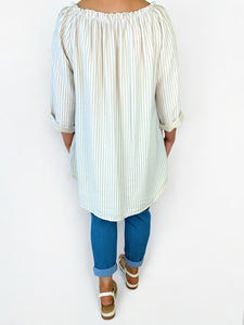 Tied Detail Stripe Valencia Top - Beige