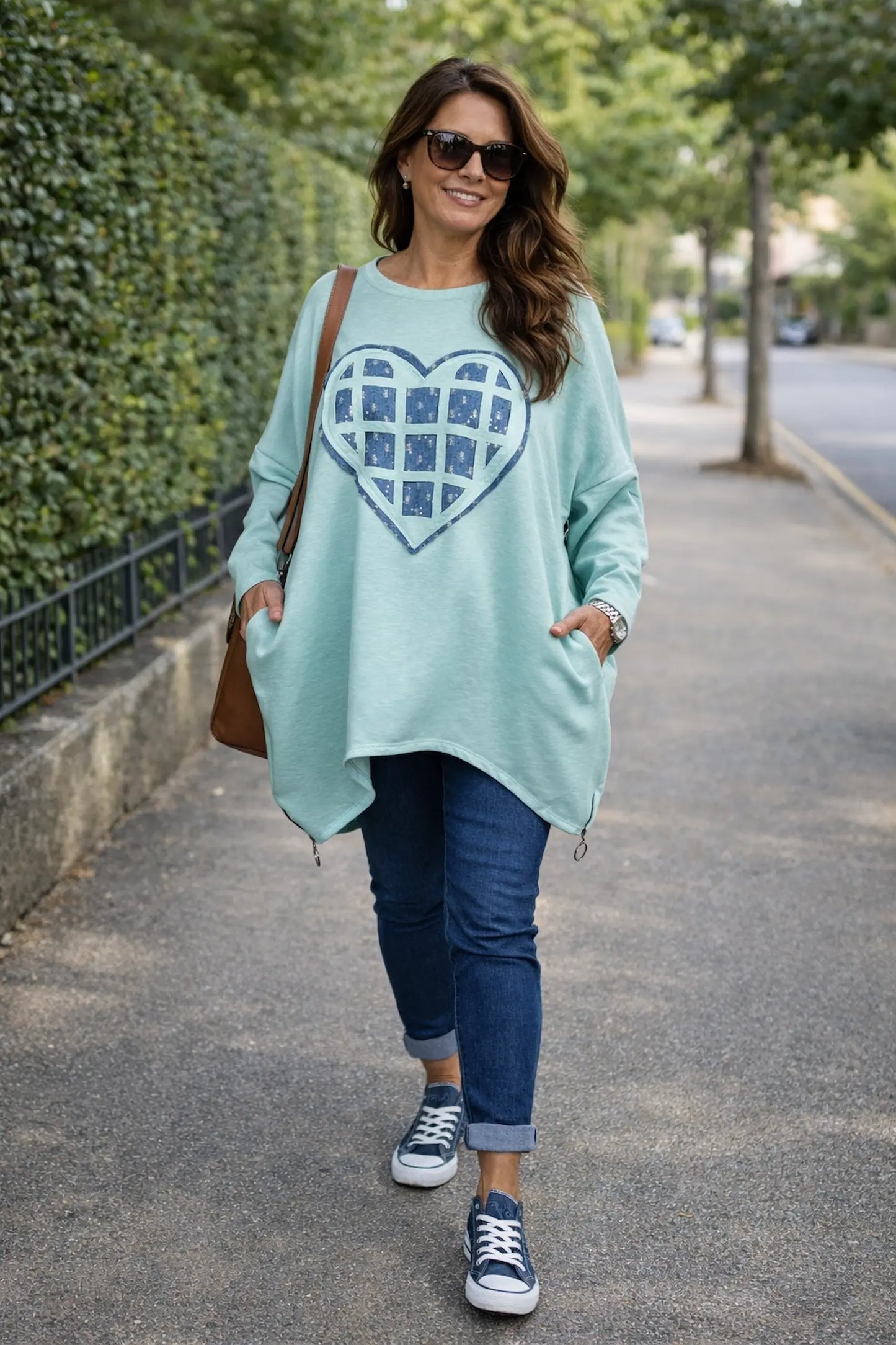Sparkle Denim Heart Zip Side Detail Maria Sweatshirt - Mint