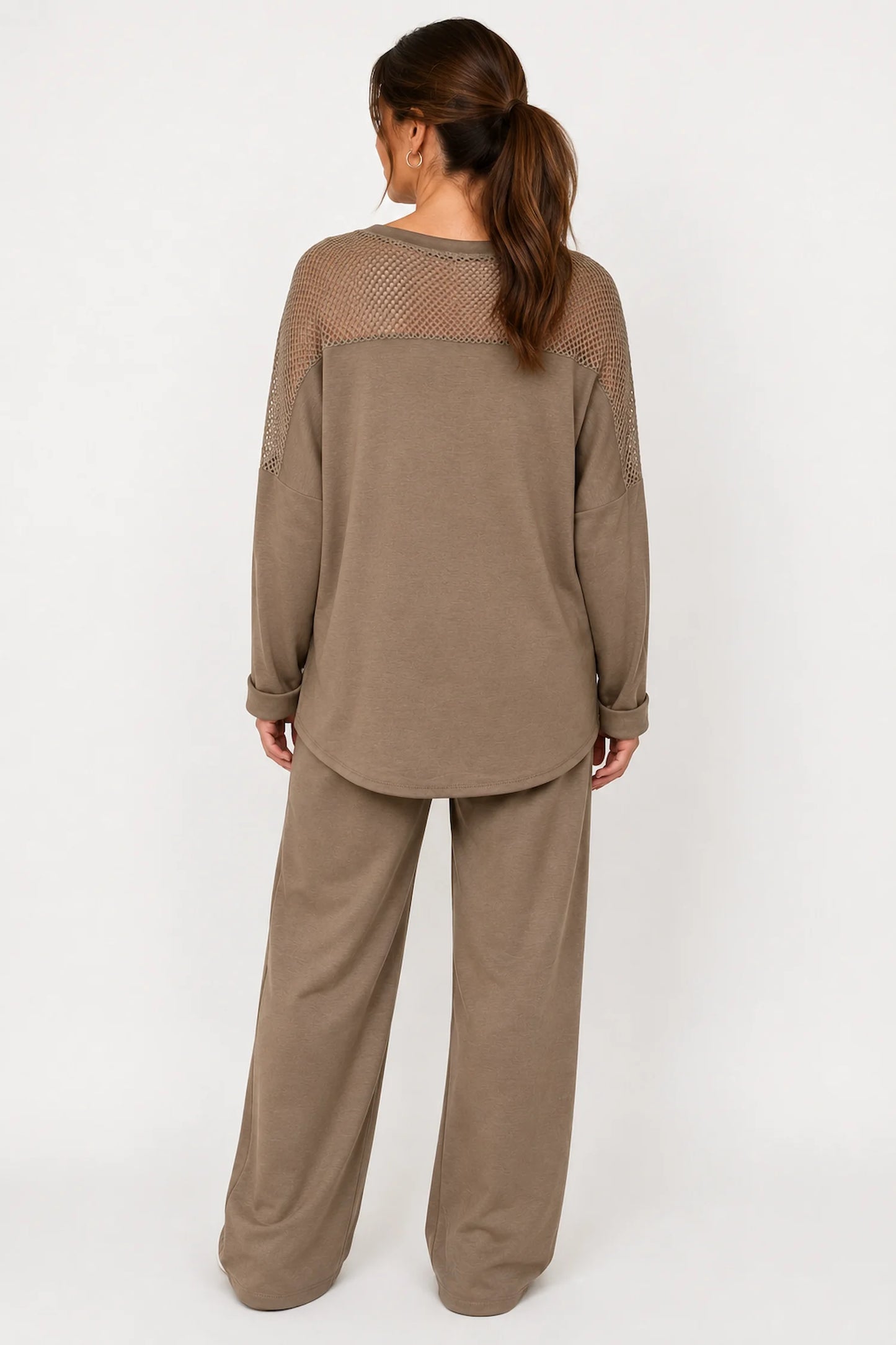 Roxanne Mesh Detail Necklace Top - Mocha