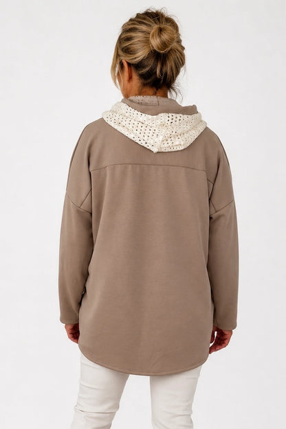 Crochet Hood/Hem Golden Flower Maxine Hoodie - Mocha