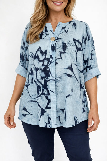 Pure Cotton Button Detail Francisca Shirt - Baby Blue