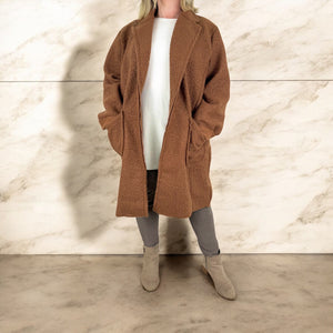 Wool Mix Long Line Double Pocket Teddy Button Coat AW24