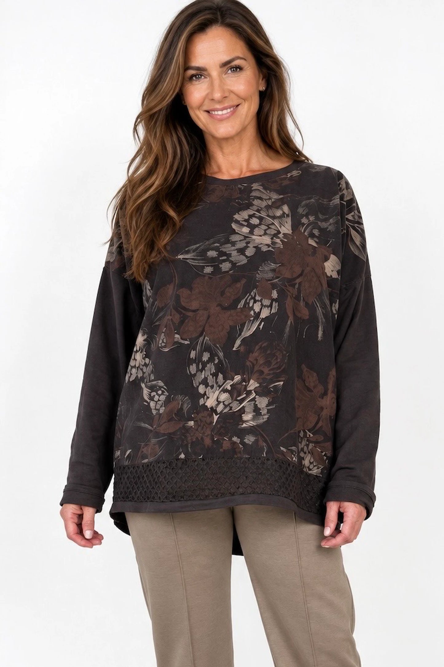 Cotton Needlecord Crochet Hem Faro Top - Chocolate