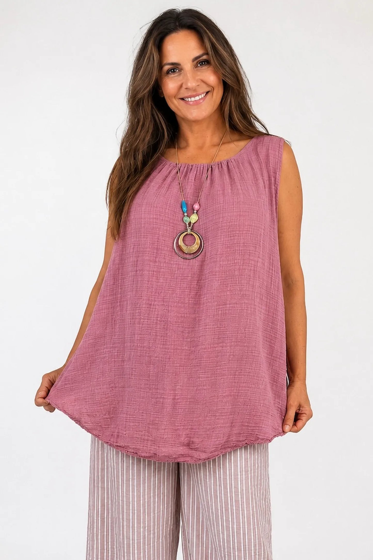 Fully Lined Cotton Italia Necklace Vest - Raspberry Ripple