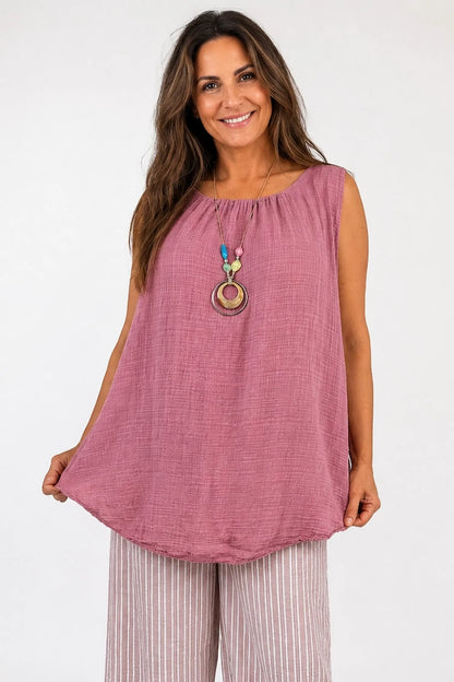 Fully Lined Cotton Italia Necklace Vest - Raspberry Ripple